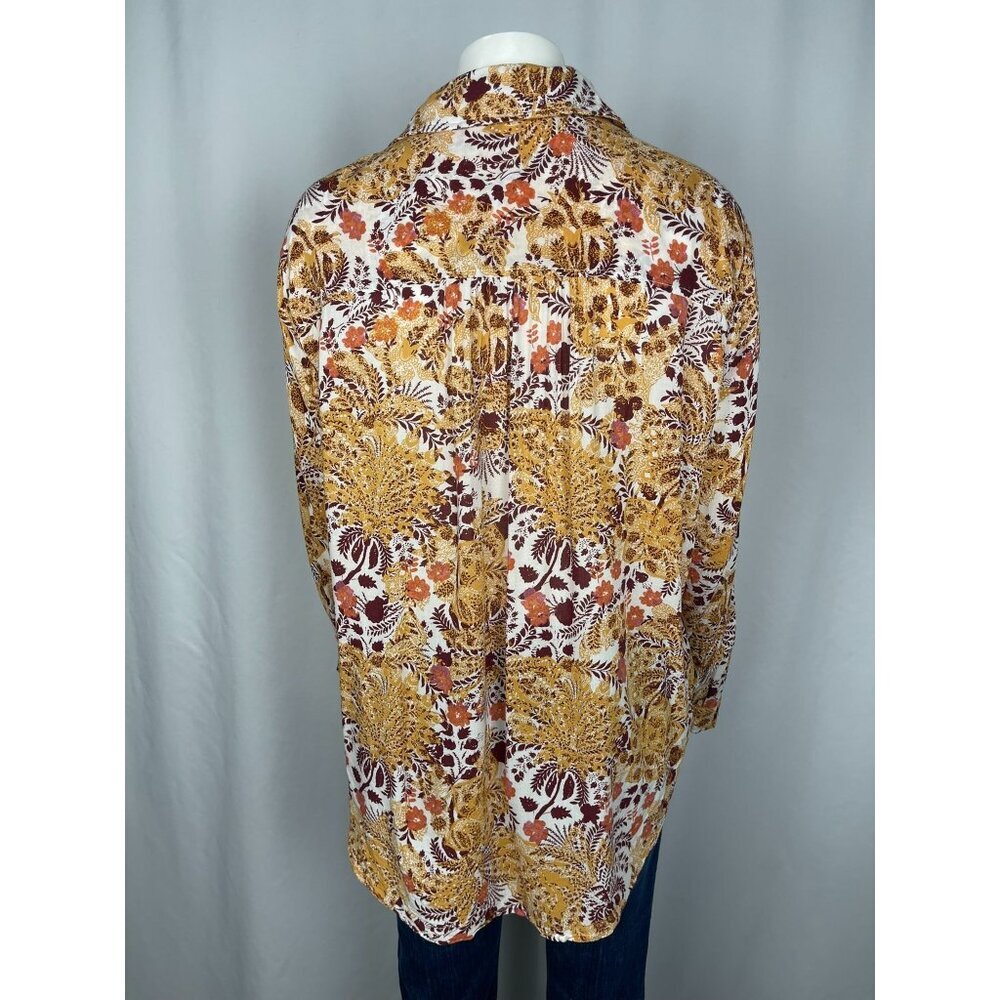 Pilcro Anthropologie Romy Relaxed Button Down Shirt Large Yellow Floral Paisley - Picture 3 of 7